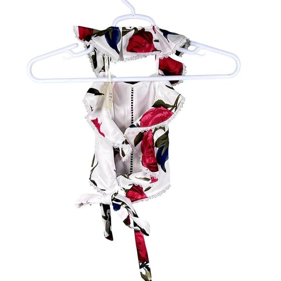 Luxxel NWT S Floral Ruffled 2 Piece Crop Top High Waist Short Set Marilyn Monroe - Picture 7 of 16